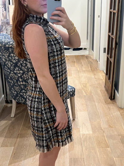 Sleeveless Plaid Tweed Dress