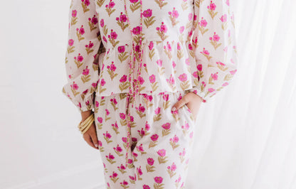Magnolia Floral Two Piece Pajama Set