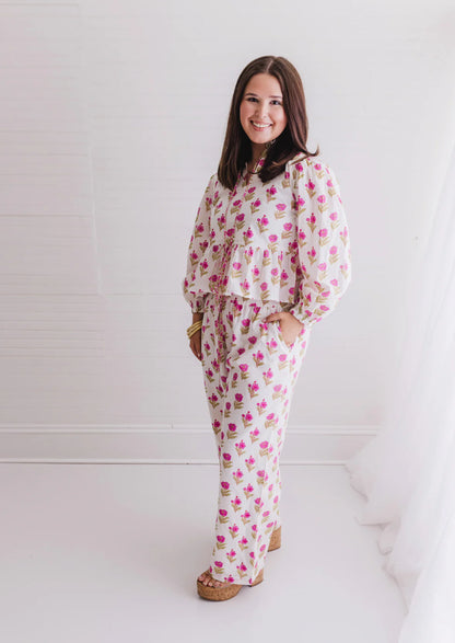 Magnolia Floral Two Piece Pajama Set