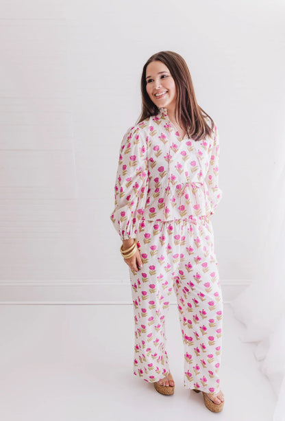 Magnolia Floral Two Piece Pajama Set