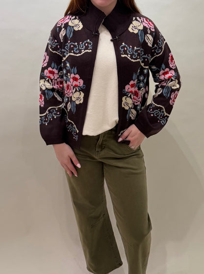 Embroidered Floral Sweater Jacket