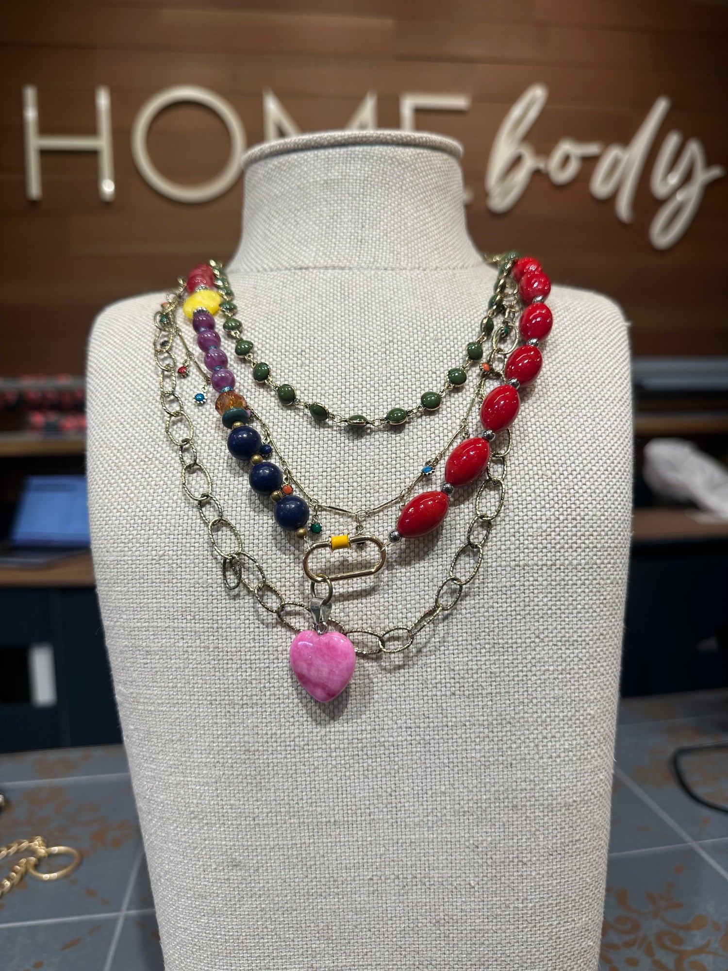Colorful Beaded Heart Necklace