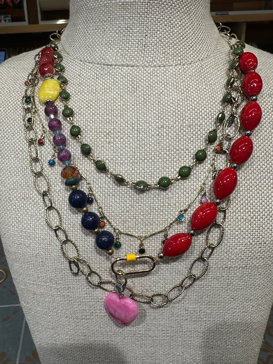 Colorful Beaded Heart Necklace