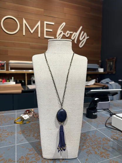 Blue Tassel Pendant Necklace