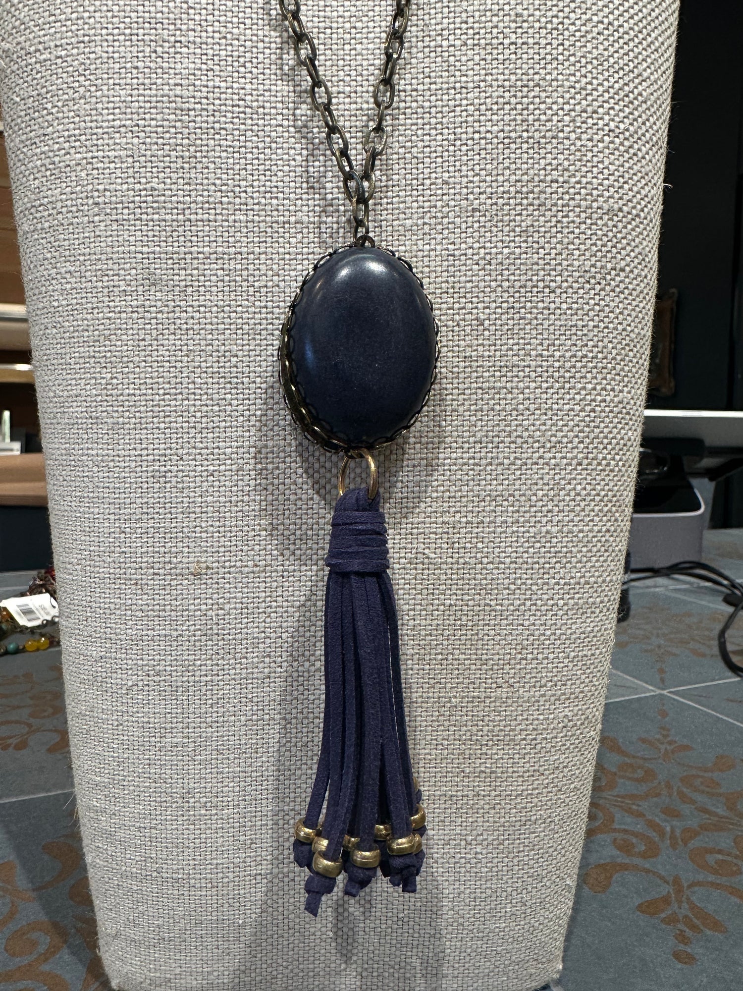 Blue Tassel Pendant Necklace