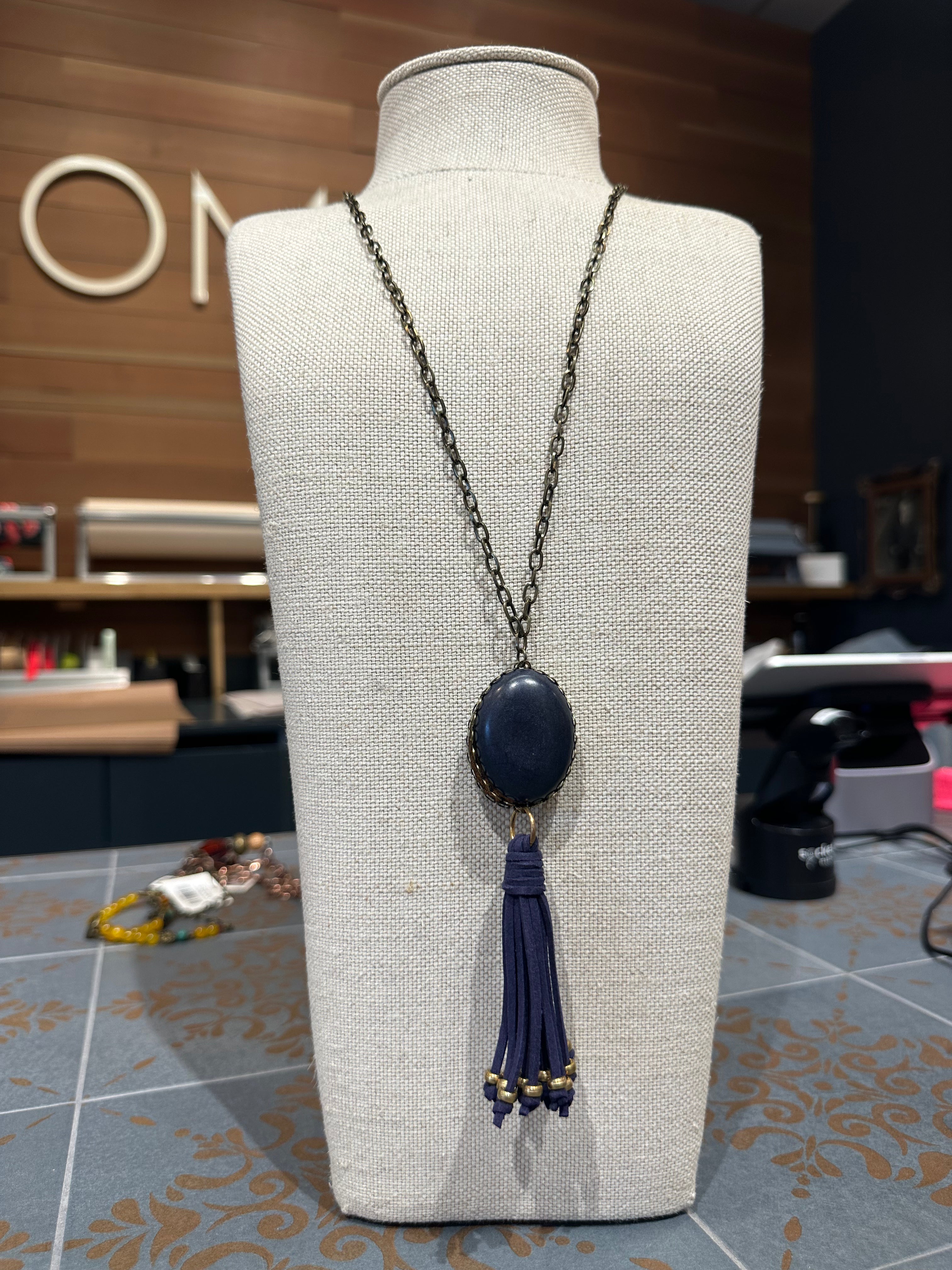 Blue Tassel Pendant Necklace