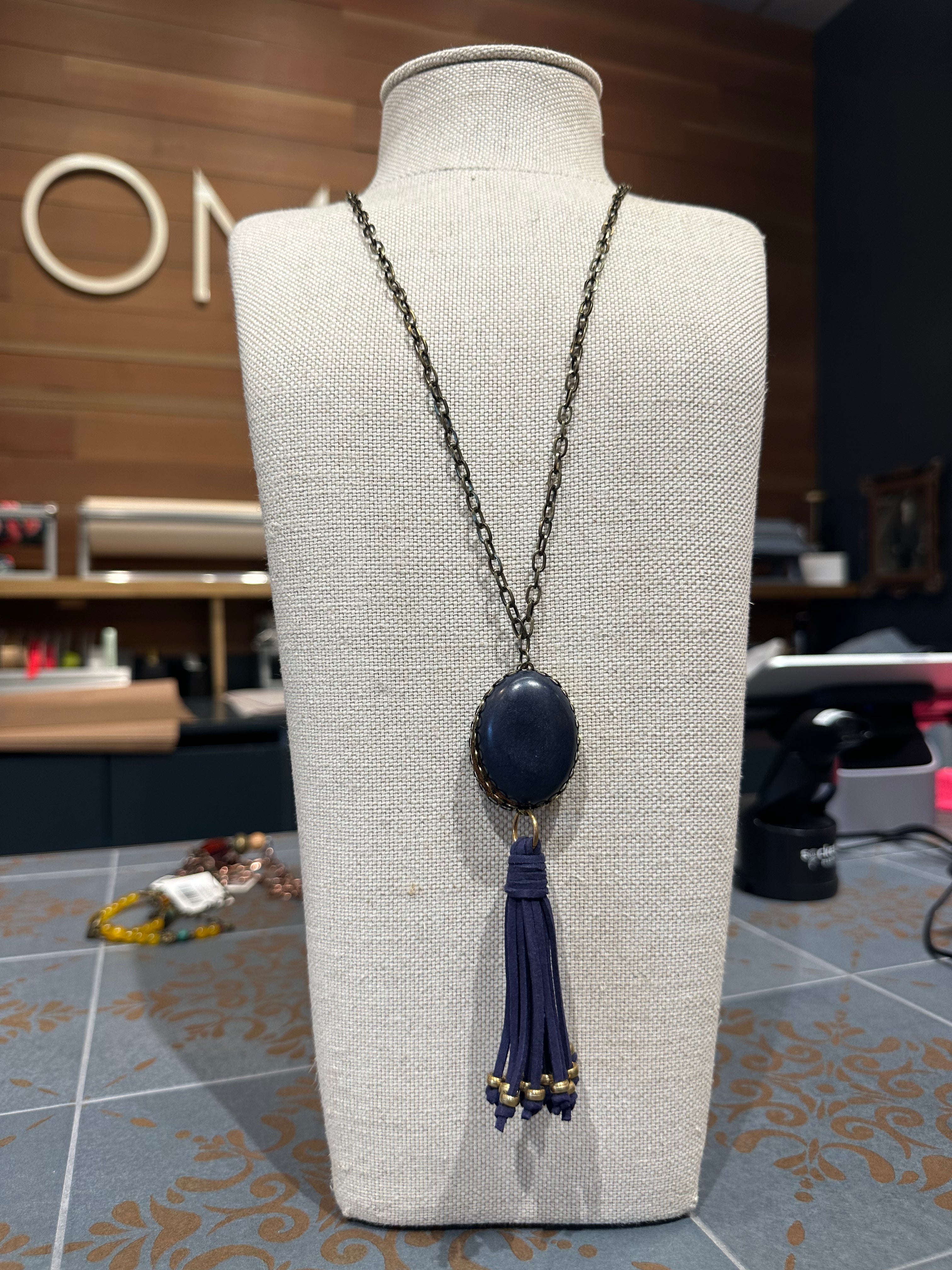 Blue Tassel Pendant Necklace