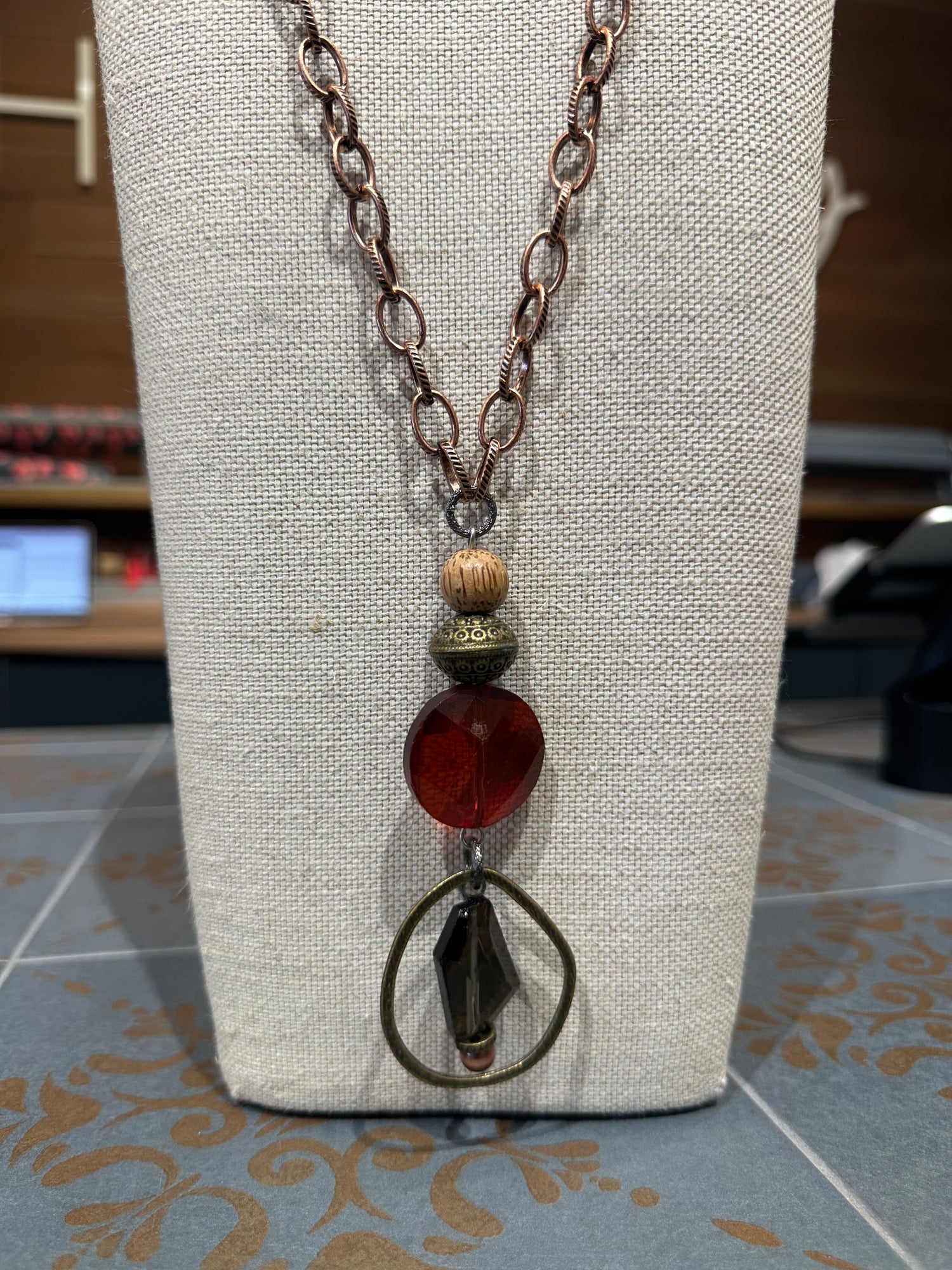 Circle Necklace with Garnet Stone