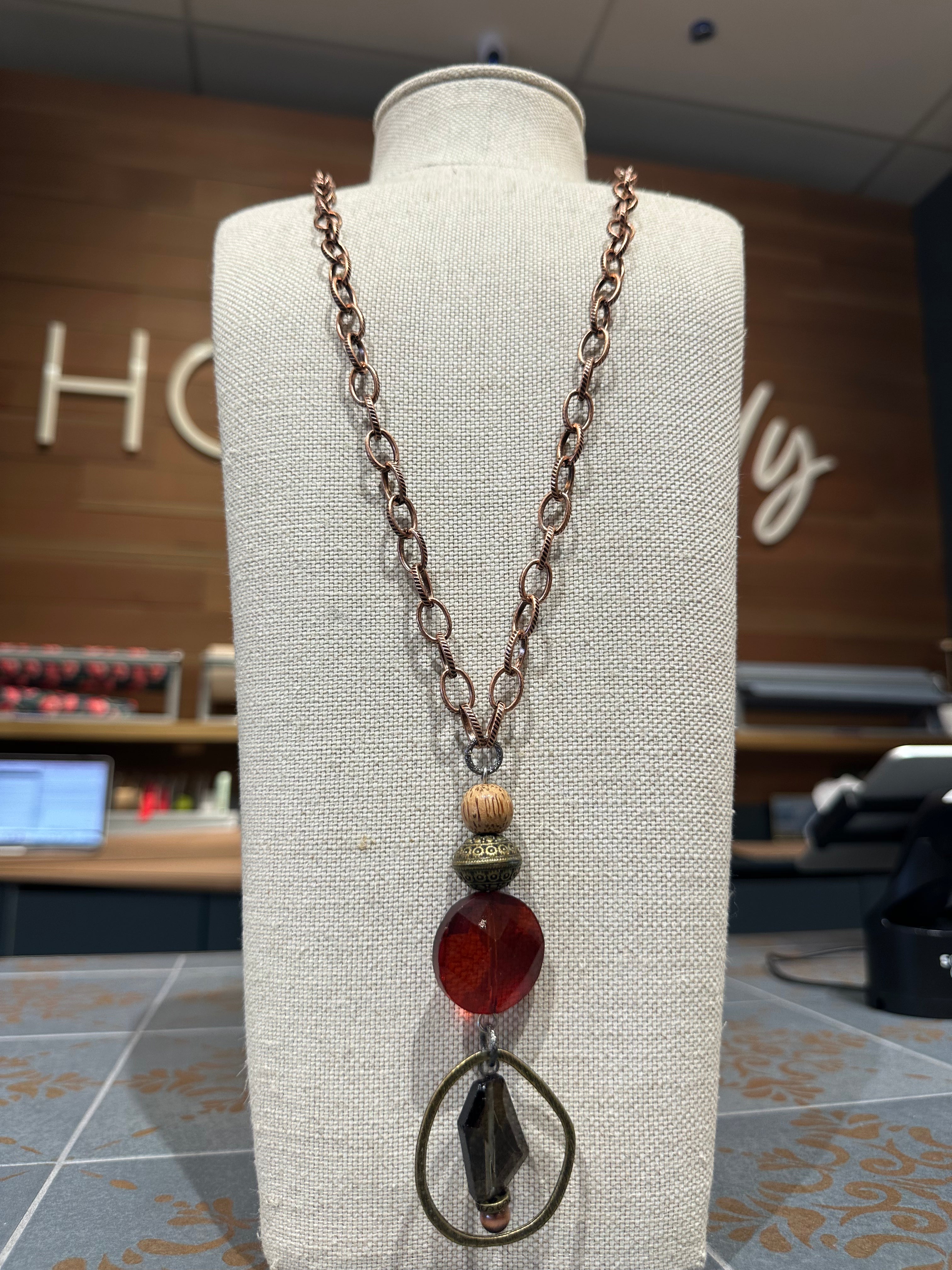 Circle Necklace with Garnet Stone
