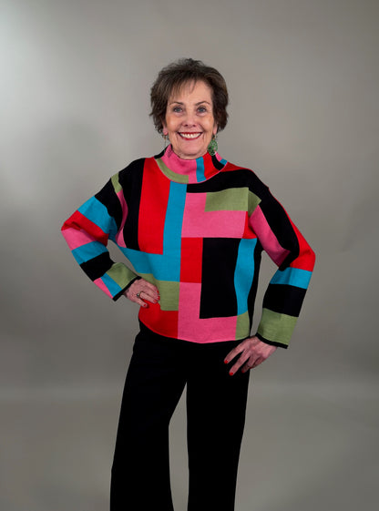 Funky Colorblock Turtleneck Sweater