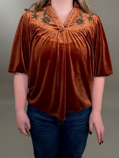 Velvet Embroidery Blouse