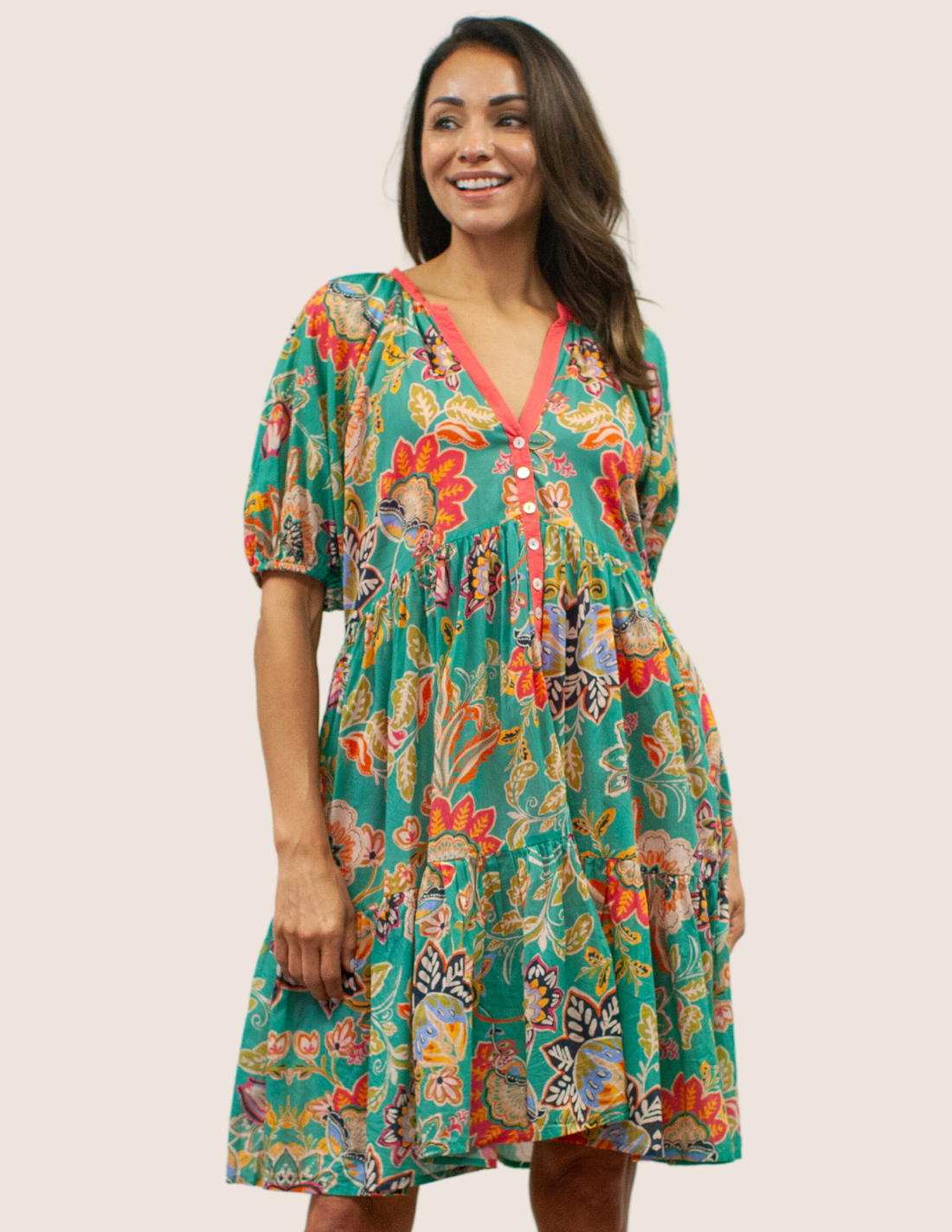 Floral Patterned V Neck Mini Dress