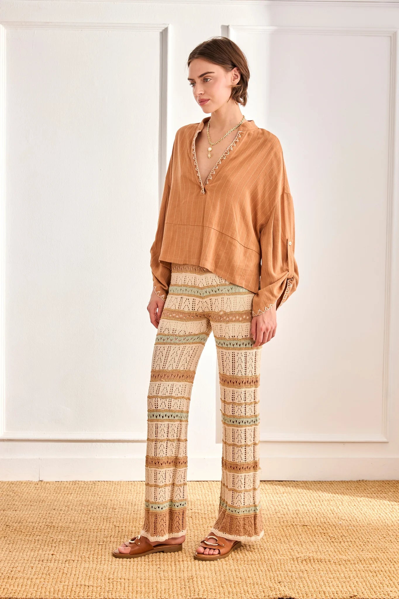 Breezy Linen-Blend Pinstripe Blouse