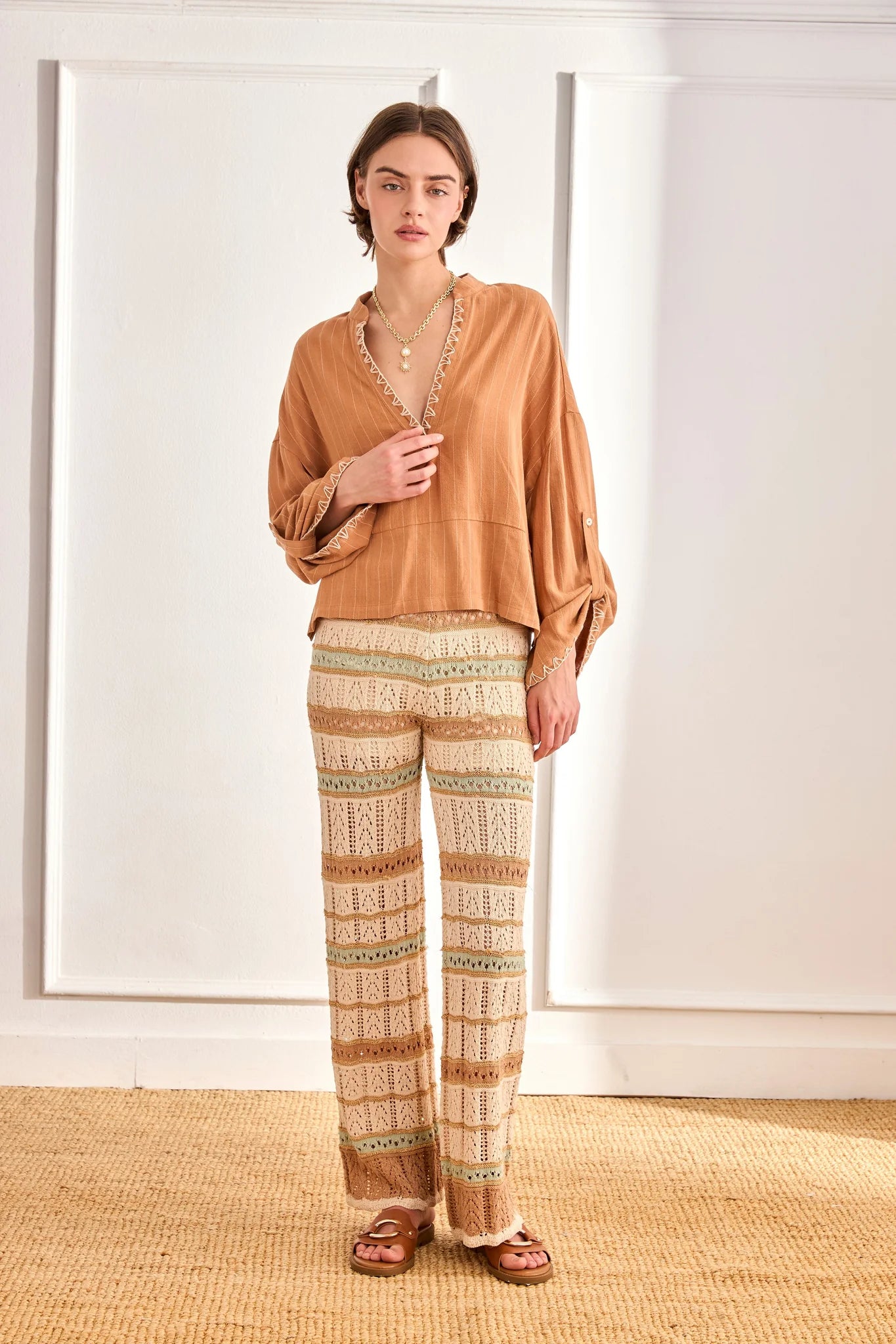 Breezy Linen-Blend Pinstripe Blouse