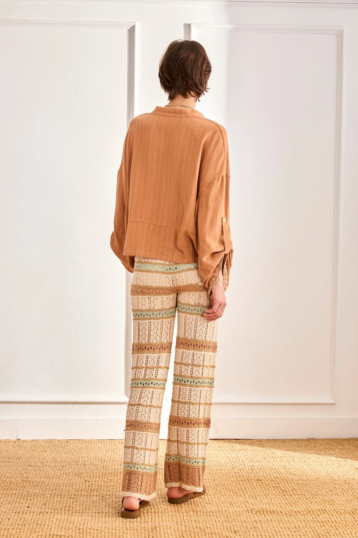Breezy Linen-Blend Pinstripe Blouse