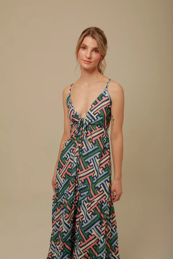 Keyhole V Neck Maxi Dress