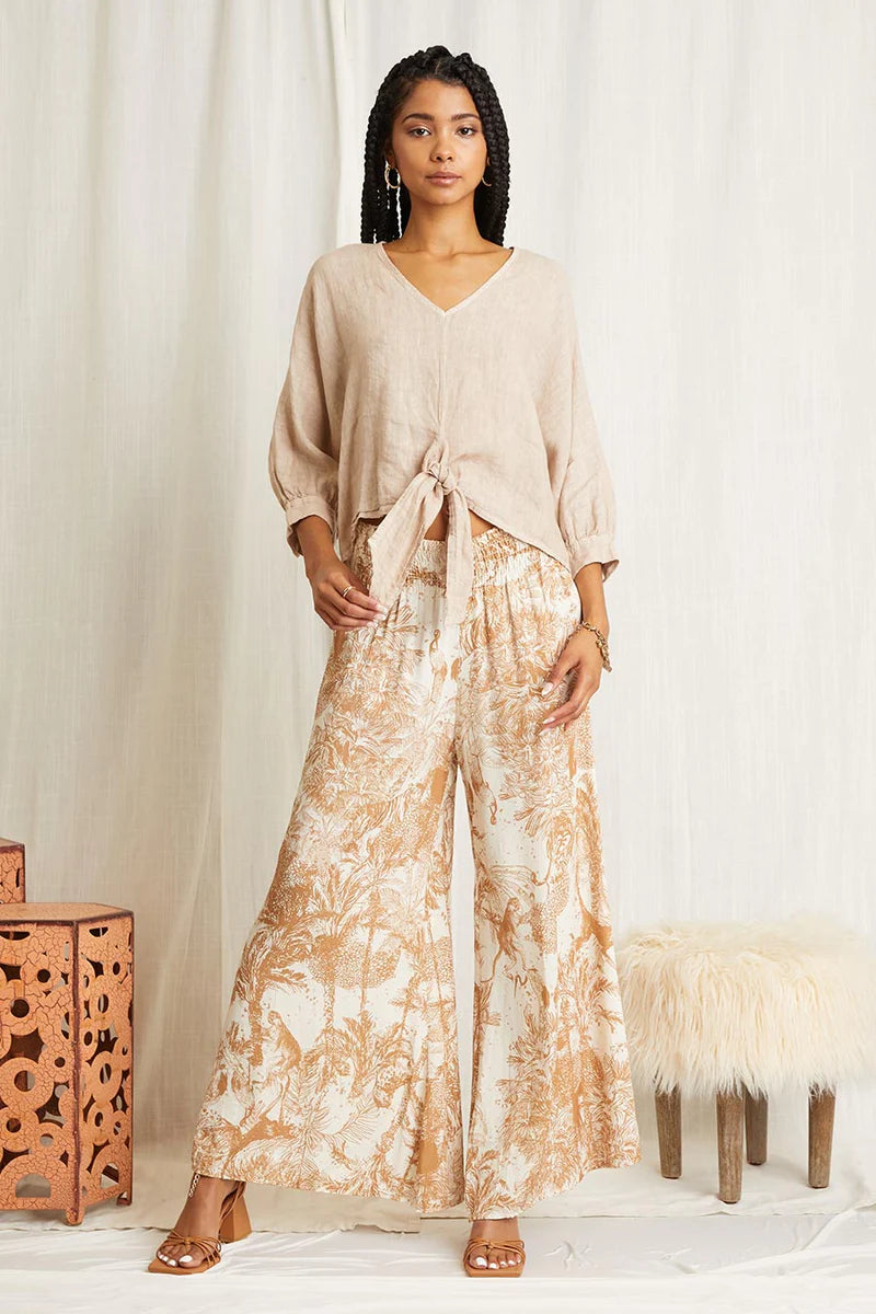 Maggie Linen Tie Front Top