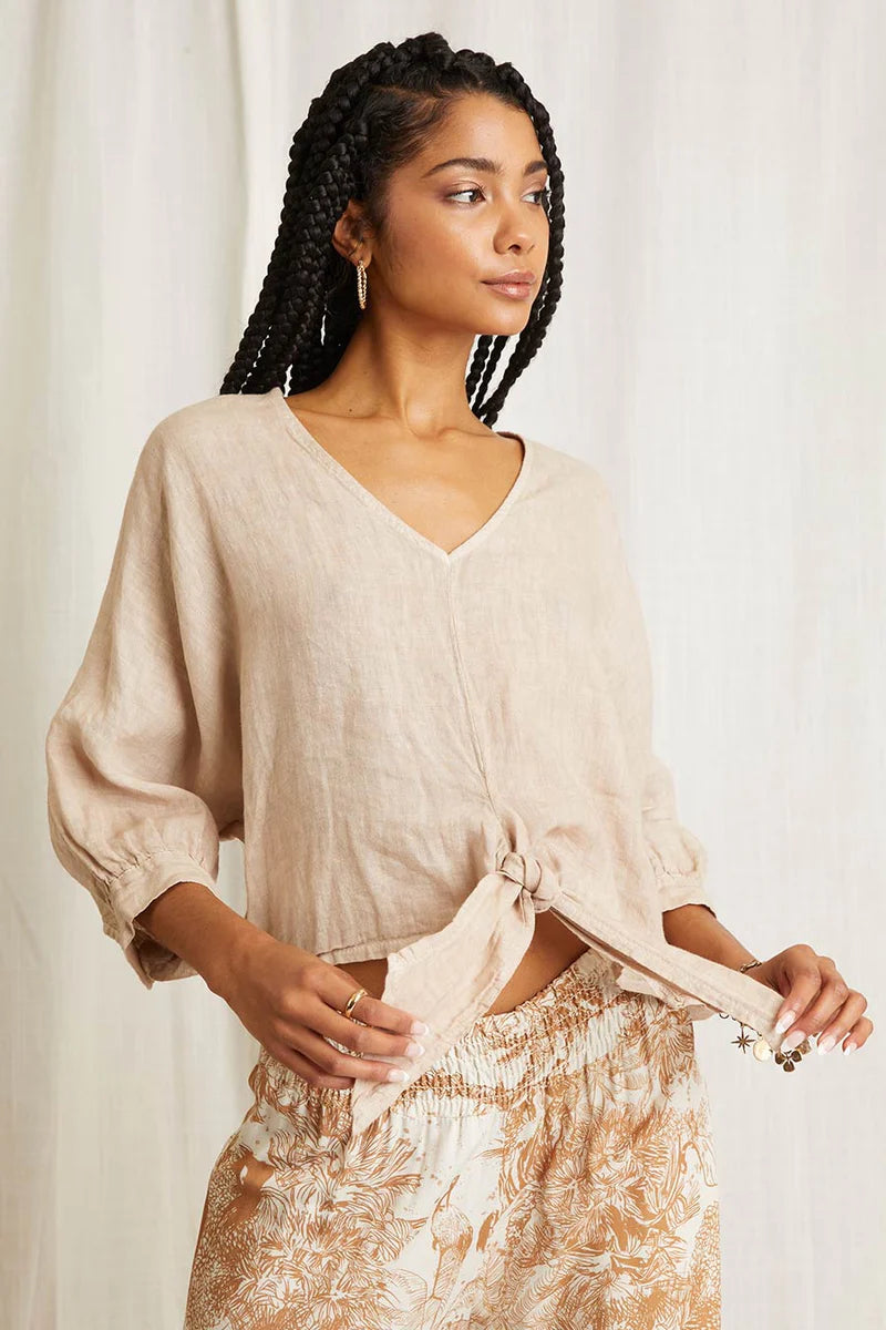 Maggie Linen Tie Front Top