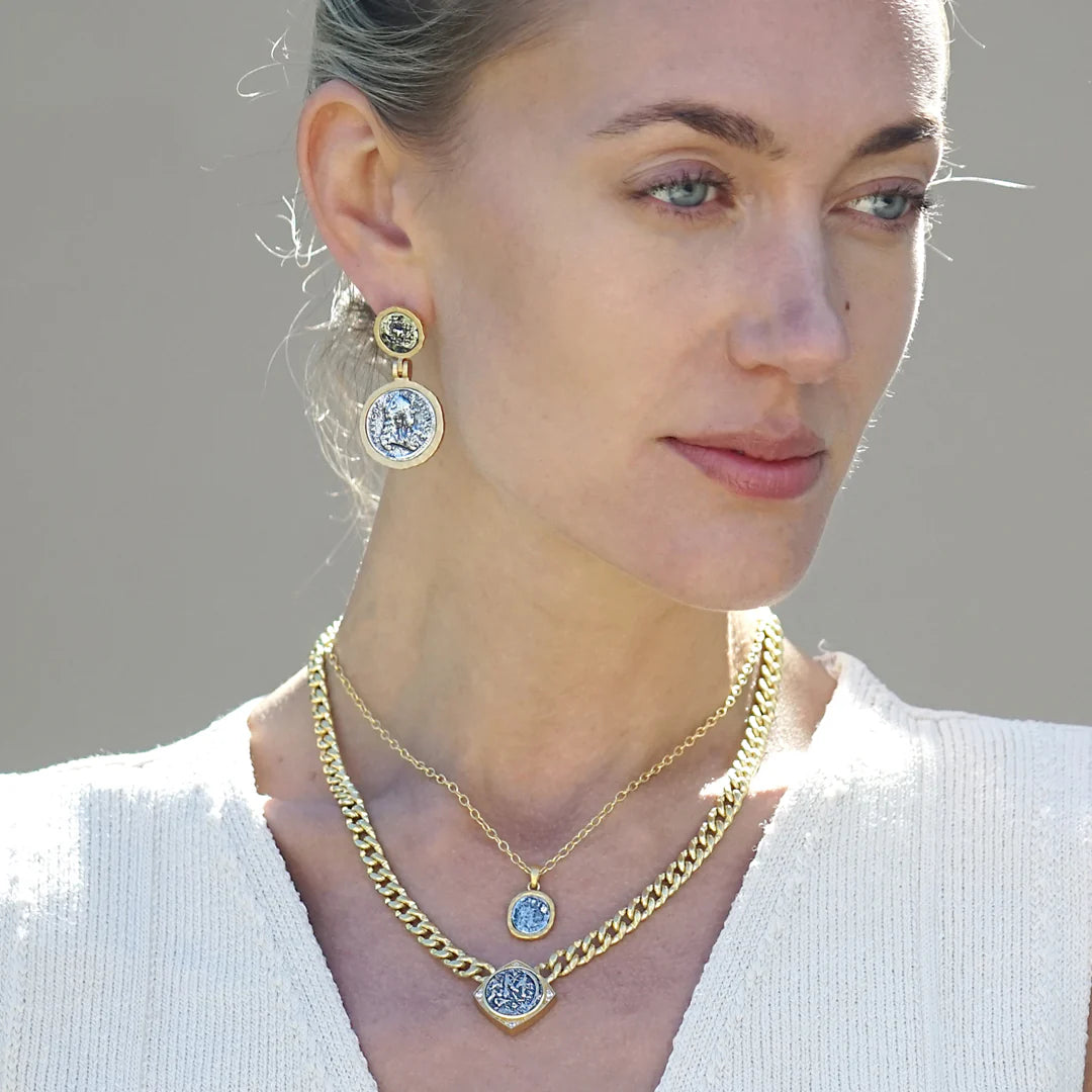 Gold Pavia Coin and Frame Necklace