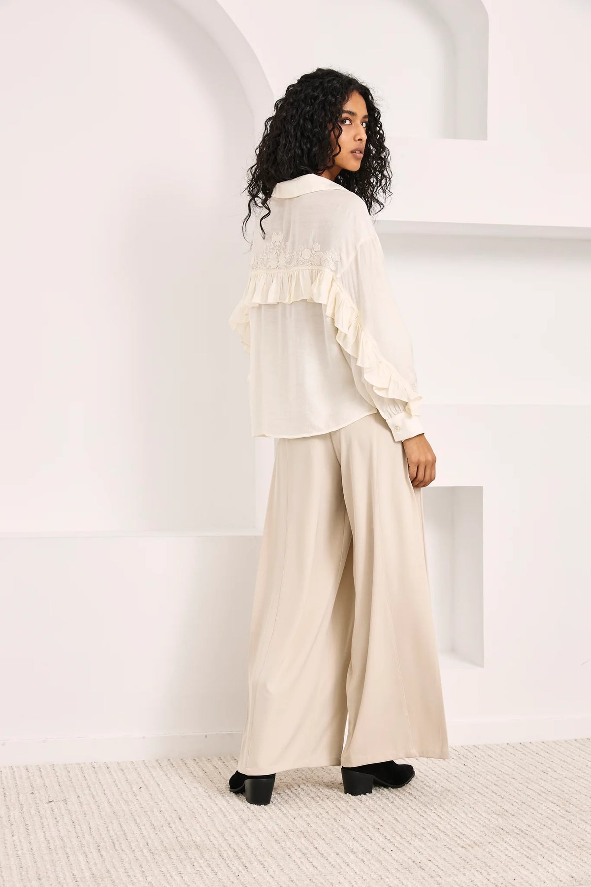 Embroidered Ruffle Blouse