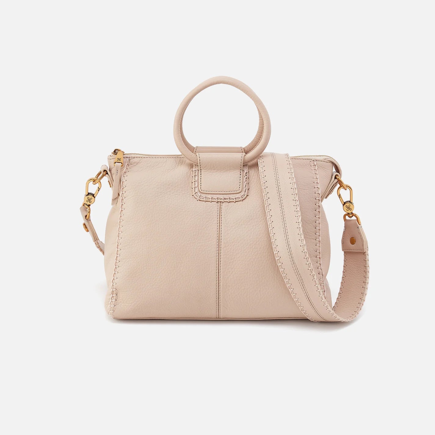 Pebbled Leather Stone Satchel with Gold Details