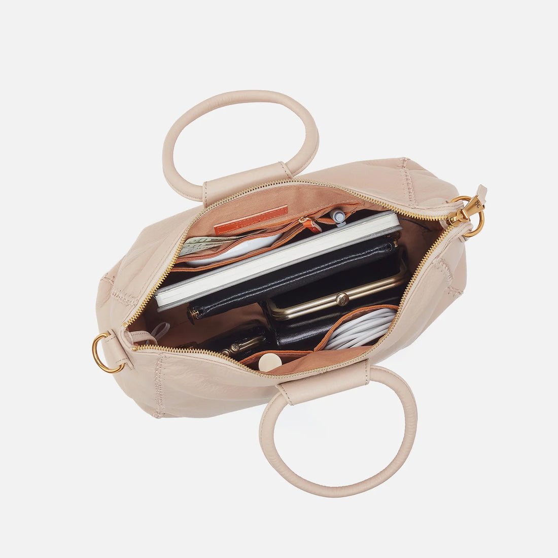 Pebbled Leather Stone Satchel with Gold Details
