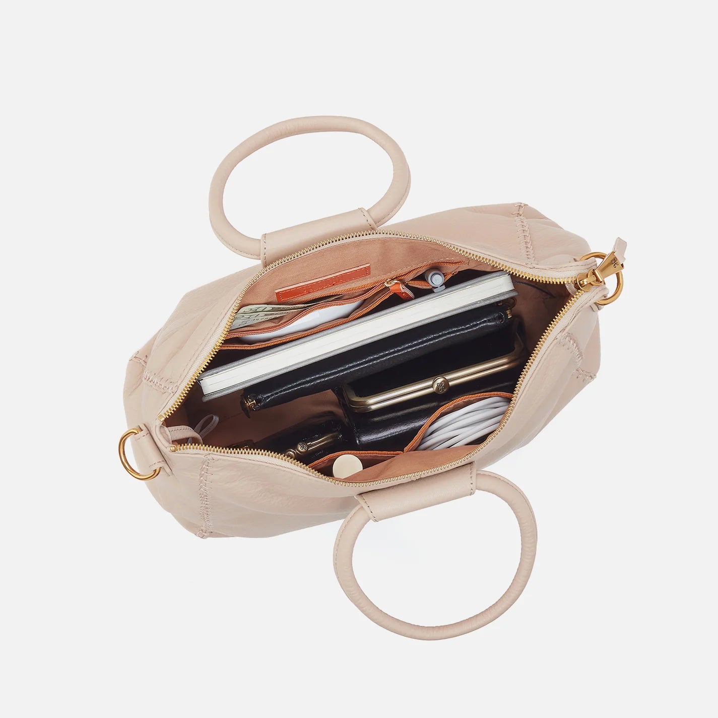 Pebbled Leather Stone Satchel with Gold Details
