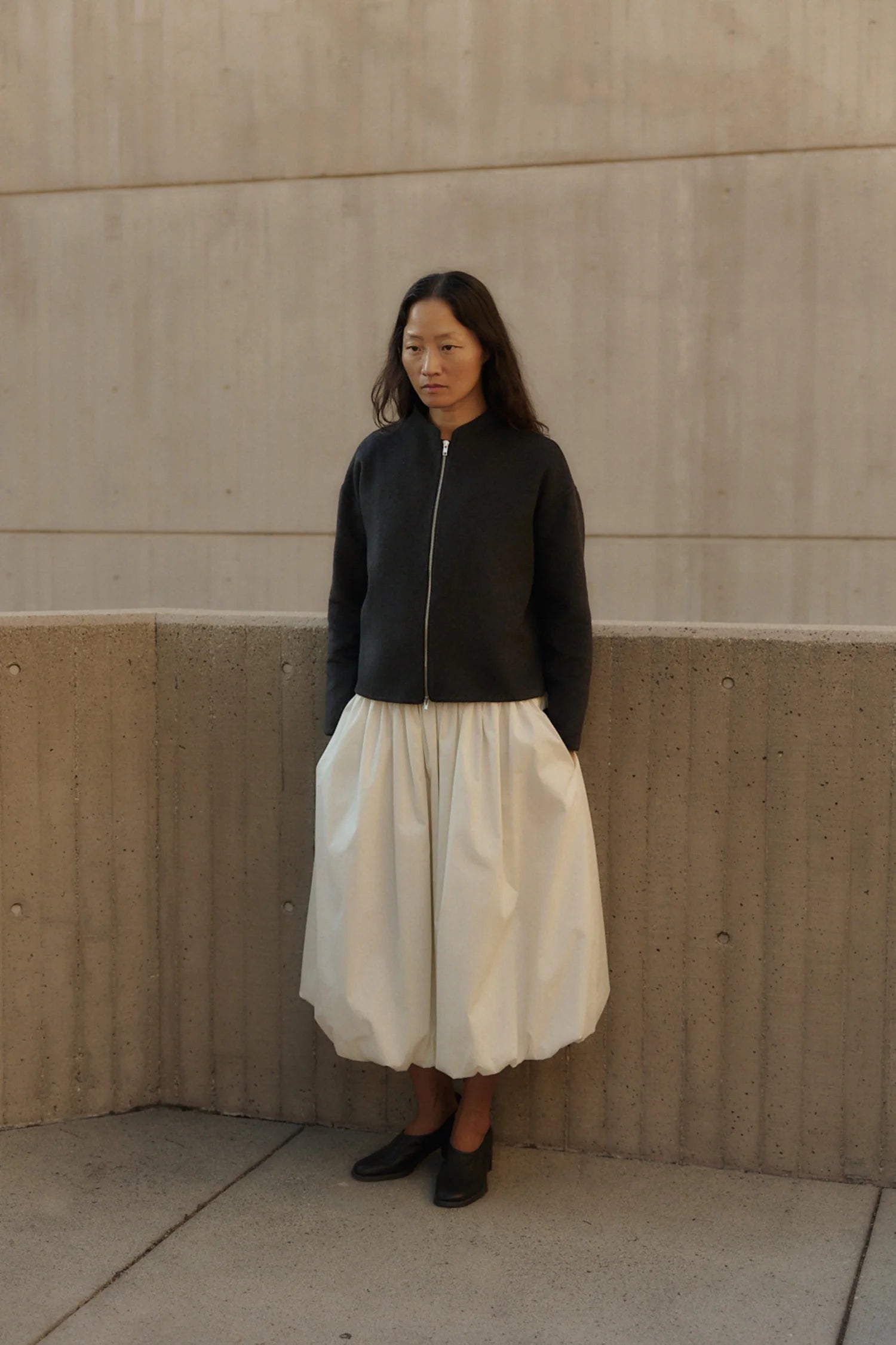 High Neckline and Oversized Jacket