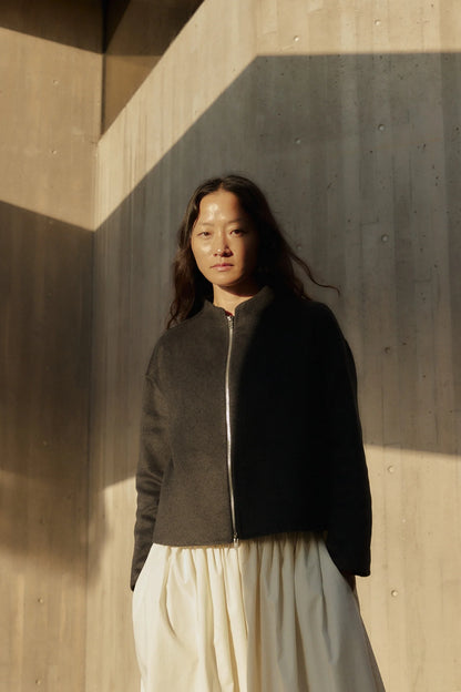 High Neckline and Oversized Jacket