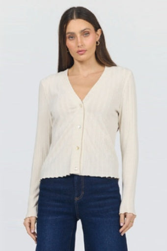 Ribbed Holland Button-Front V-Neck Top