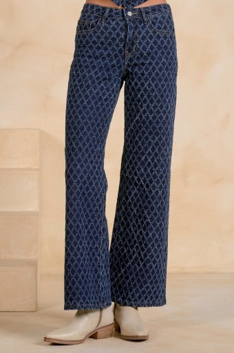 Diamond Textured Wide-Leg Jeans