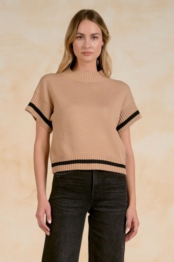 Tipped Mock-Neck Knit Top