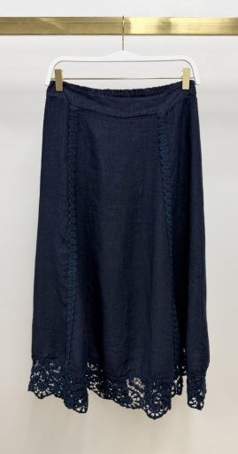 Crochet Lace Hem Linen Skirt