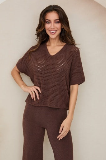 Mesh V-neck Sleeveless Knit Top