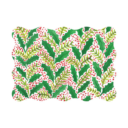 Jolly Holly Rectangle Scalloped Paper Placemats
