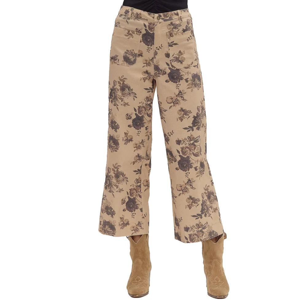 Taupe Floral Print Pants