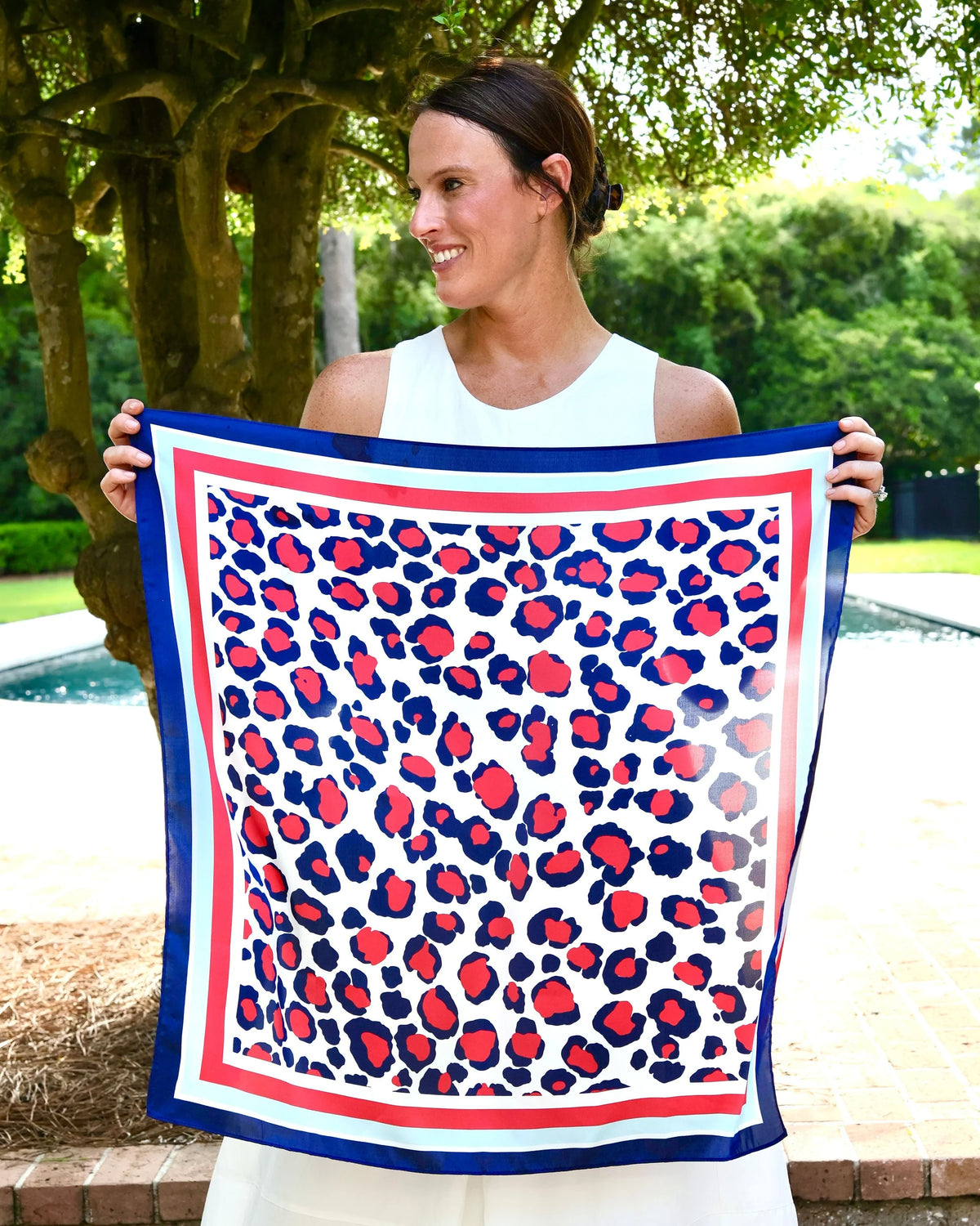 Red &amp; Navy Animal Print Scarf
