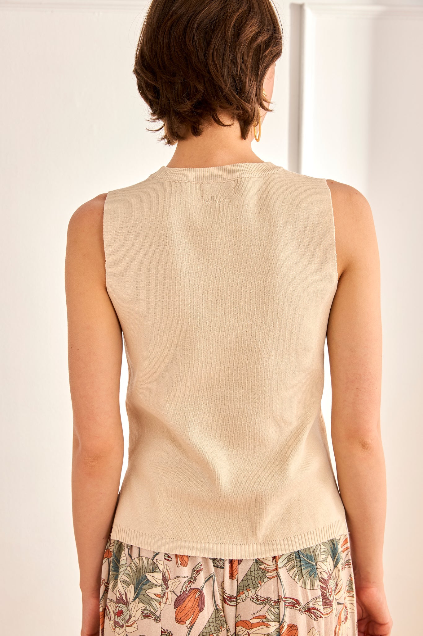Cream Embroidered Floral Design Tank
