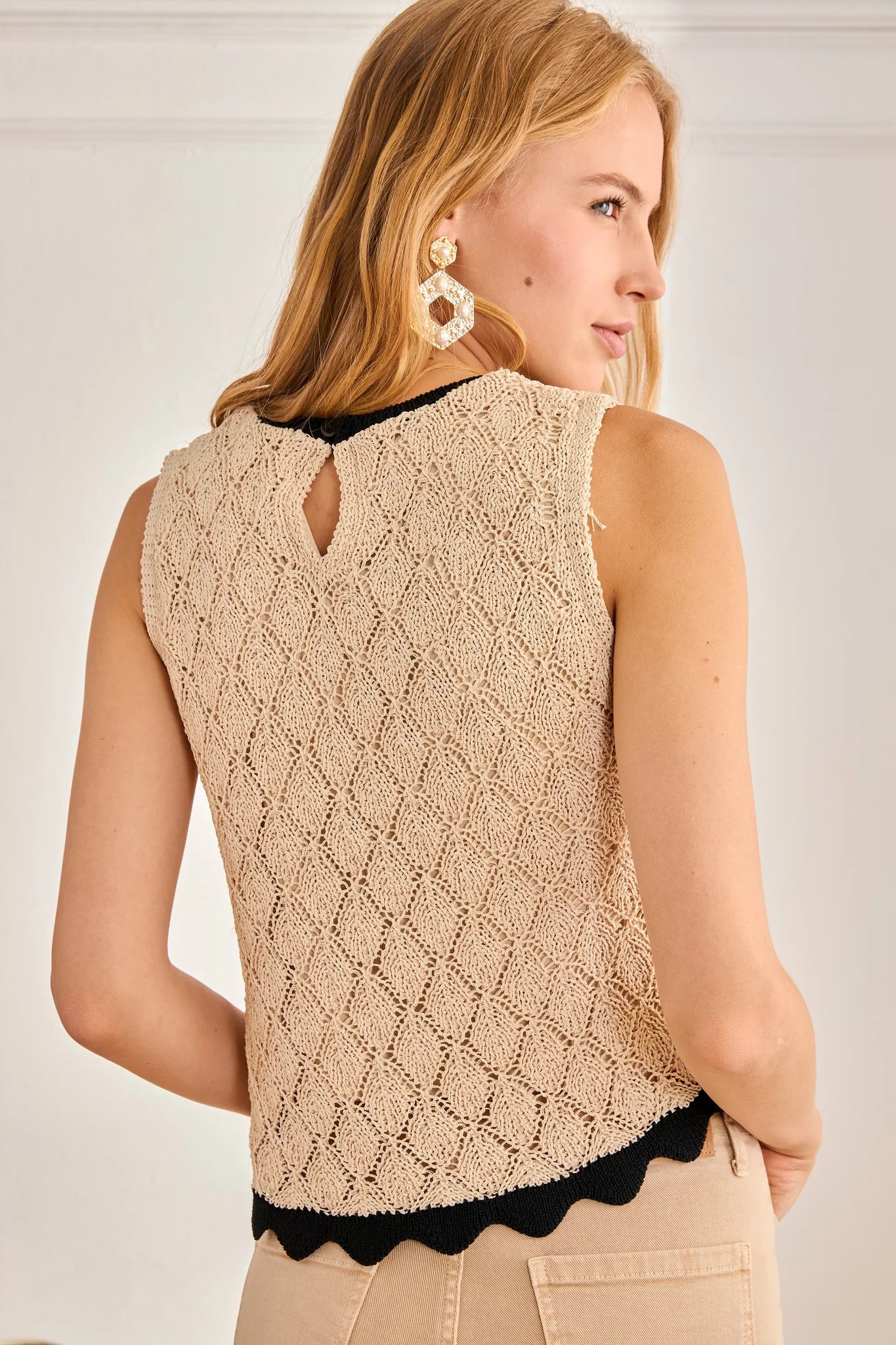 Scalloped Open-Knit Tank