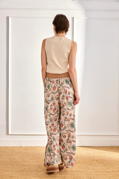 Cream Embroidered Floral Design Tank