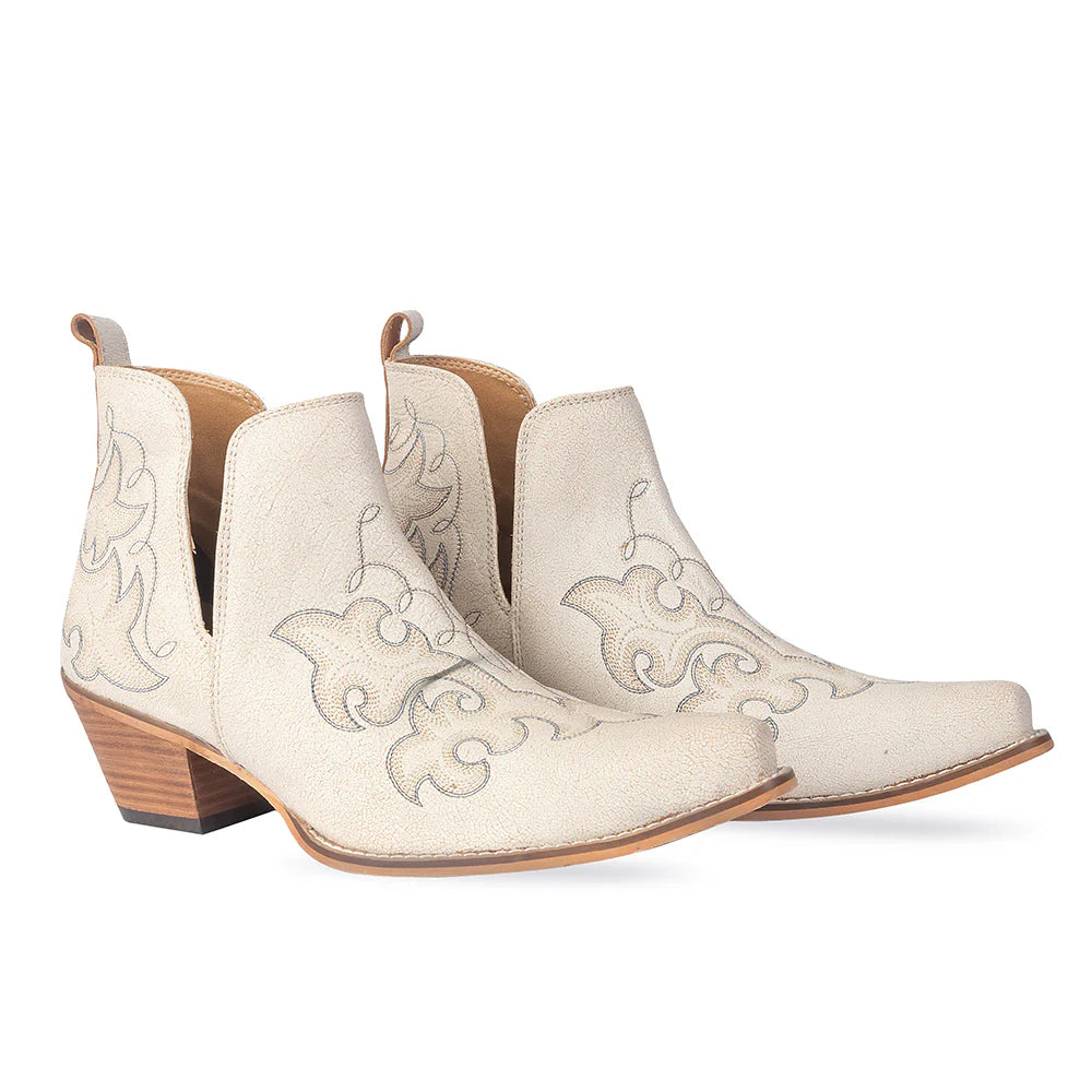 Ivory Embroidered Leather Booties