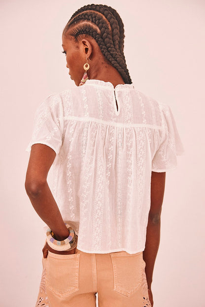 Short Sleeve Cotton Blouse with Laces