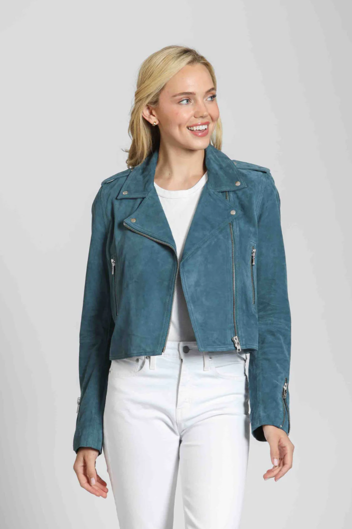 Cropped Goat Suede Jacket With Zipper Detail