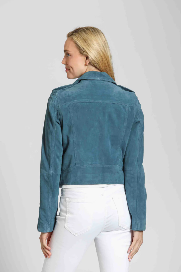 Cropped Goat Suede Jacket With Zipper Detail