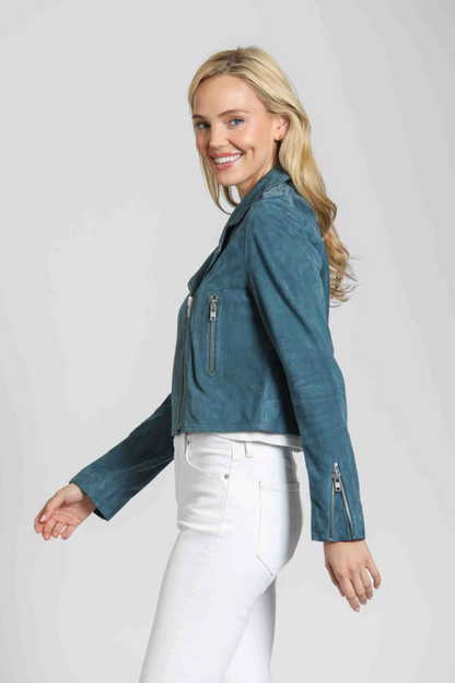 Cropped Goat Suede Jacket With Zipper Detail