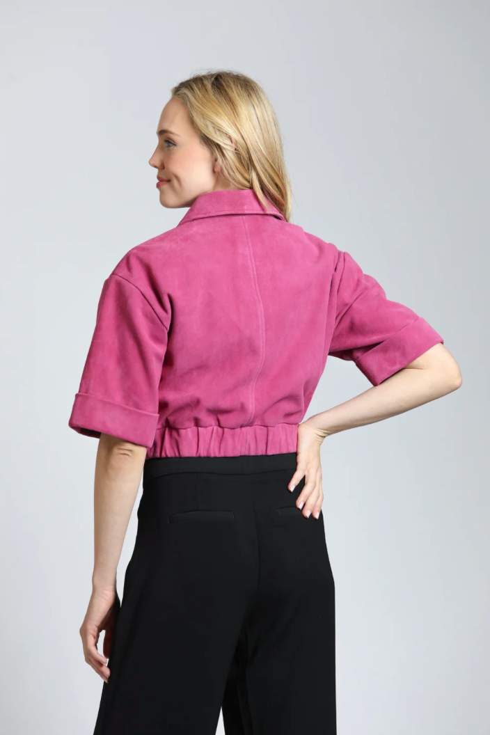 Cropped Goat Suede Jacket With Gathered Waist