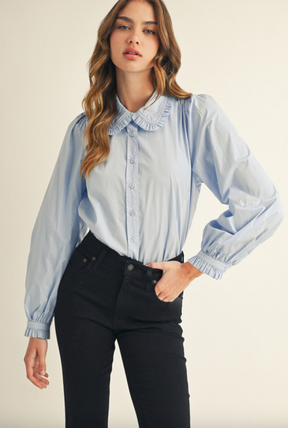 Vintage-Inspired Light Blue Button-Up