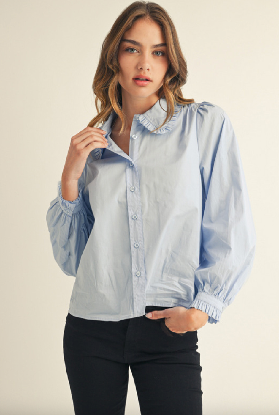 Vintage-Inspired Light Blue Button-Up