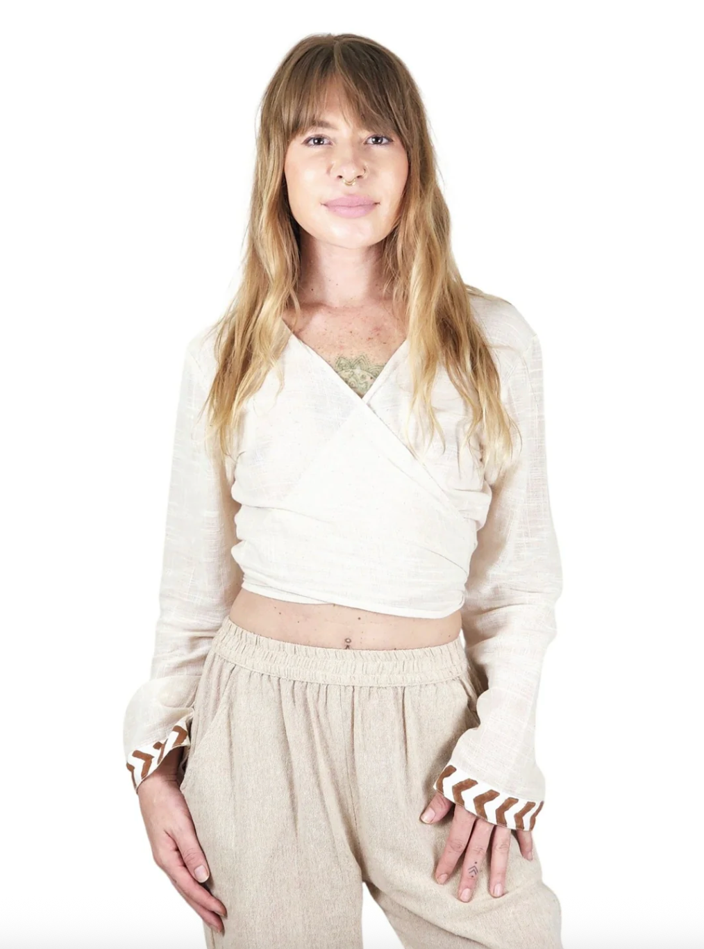 Linen Long Sleeve Wrap Top