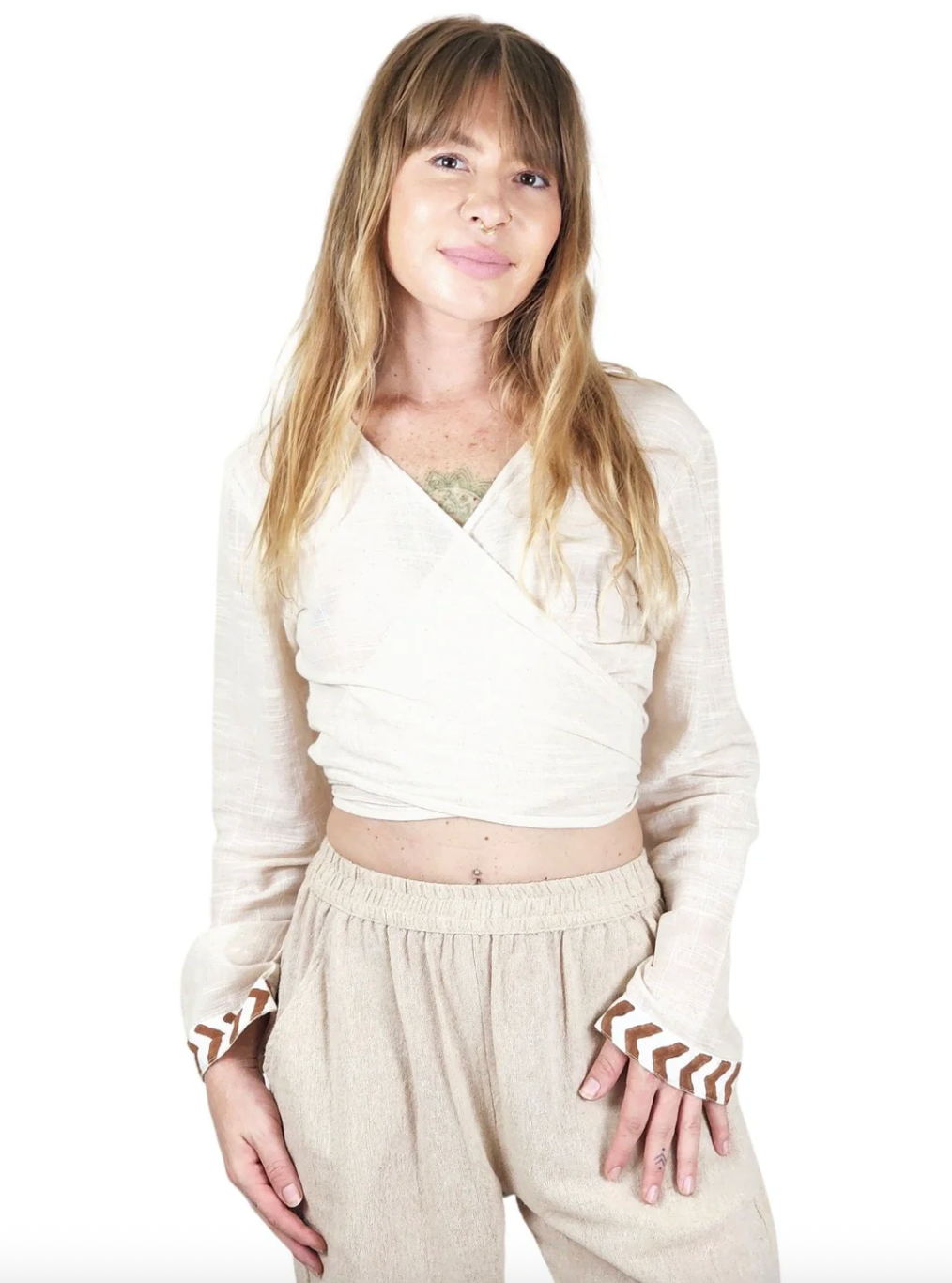 Linen Long Sleeve Wrap Top